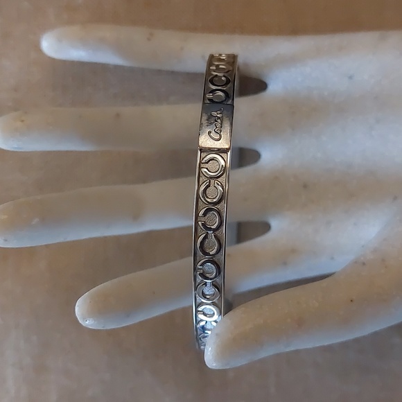 Coach Silver Bangle Bracelet with Coach Logo - Picture 1 of 7